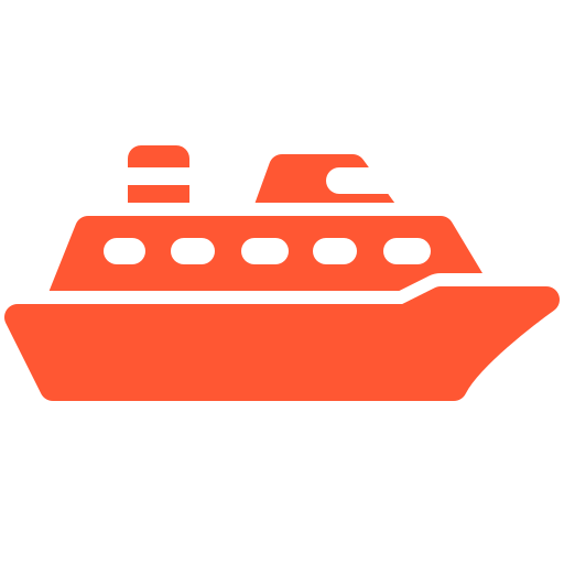 A red boat is shown on the green background.